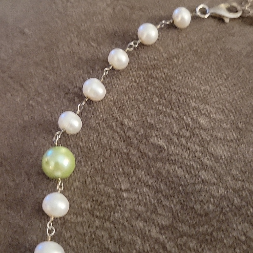 Handmade Freshwater Pearl Wire Wrapped Daisy Bridal Landgirl Beaded Necklace - Picture 5 of 7